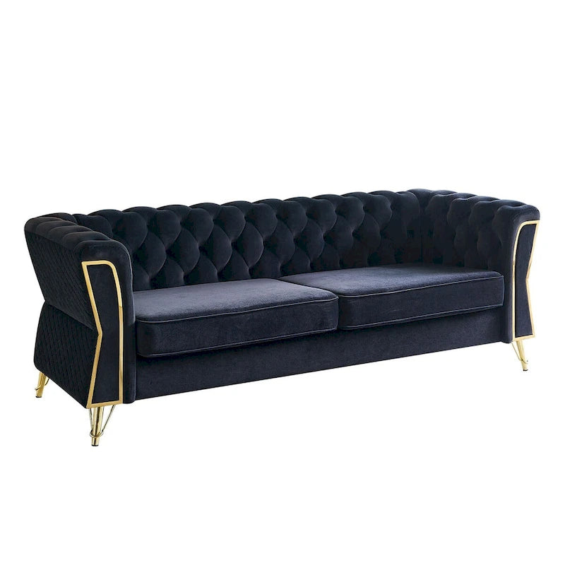 Aksamitna sofa pikowana w stylu mid-century, 87.4"