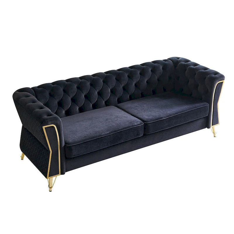 Aksamitna sofa pikowana w stylu mid-century, 87.4"