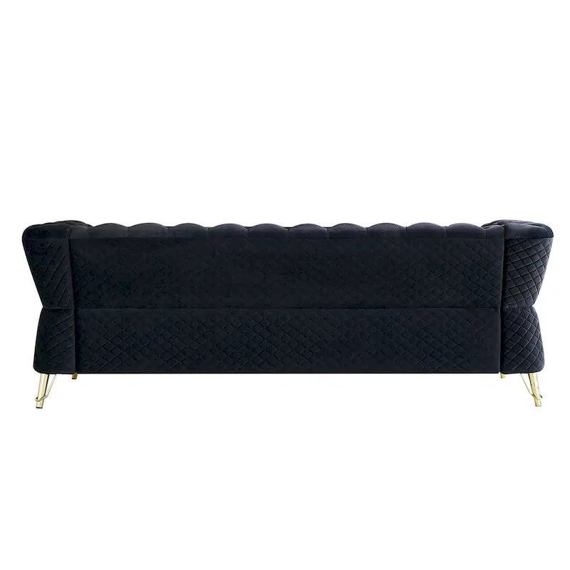 Aksamitna sofa pikowana w stylu mid-century, 87.4"