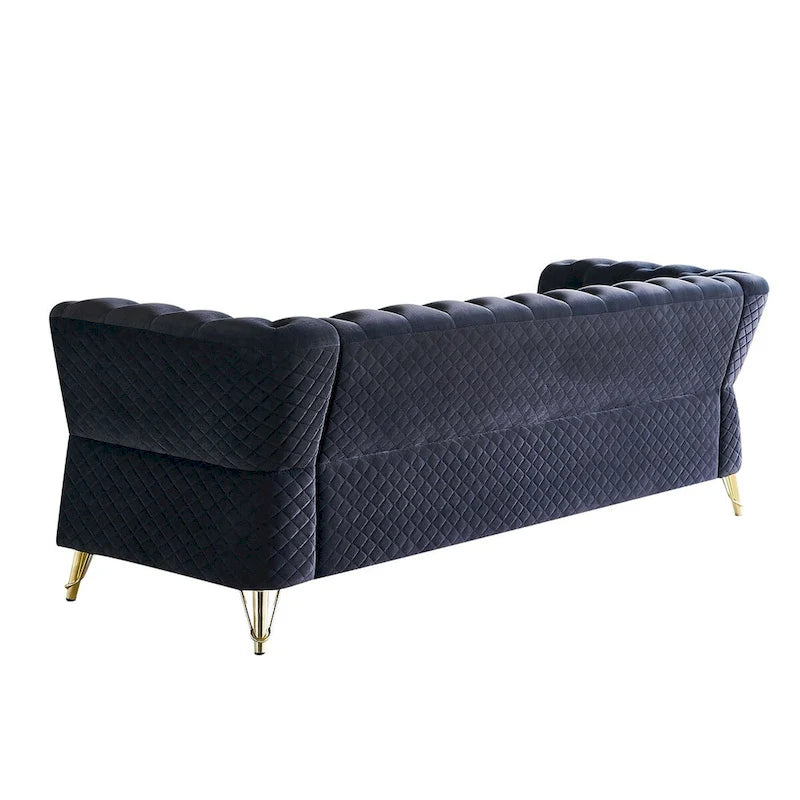 Aksamitna sofa pikowana w stylu mid-century, 87.4"