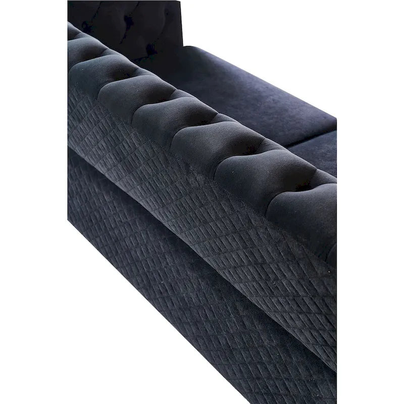 Aksamitna sofa pikowana w stylu mid-century, 87.4"