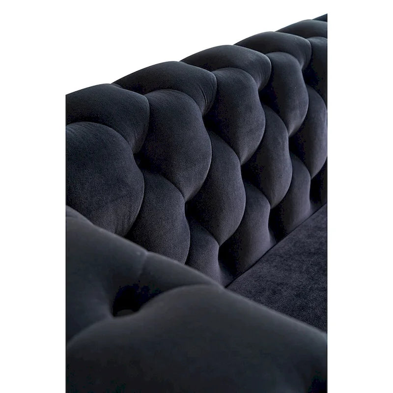 Aksamitna sofa pikowana w stylu mid-century, 87.4"