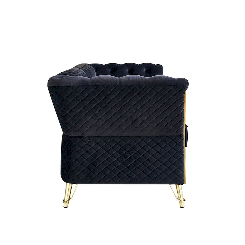 Aksamitna sofa pikowana w stylu mid-century, 87.4"