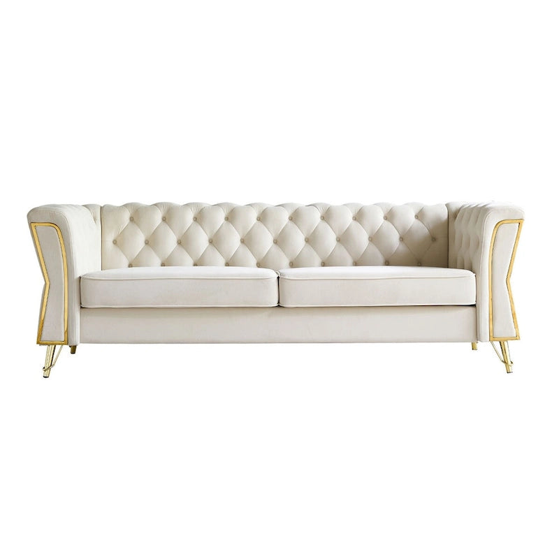 Aksamitna sofa pikowana w stylu mid-century, 87.4"