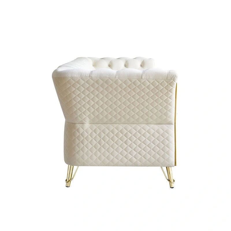 Aksamitna sofa pikowana w stylu mid-century, 87.4"