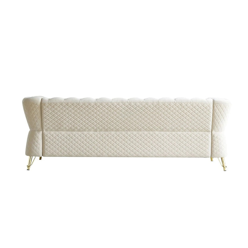 Aksamitna sofa pikowana w stylu mid-century, 87.4"