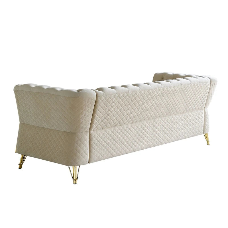 Aksamitna sofa pikowana w stylu mid-century, 87.4"