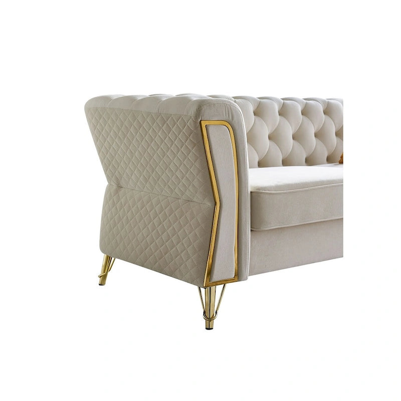 Aksamitna sofa pikowana w stylu mid-century, 87.4"