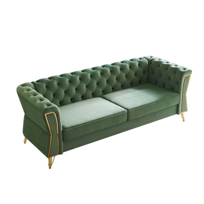 Aksamitna sofa pikowana w stylu mid-century, 87.4"