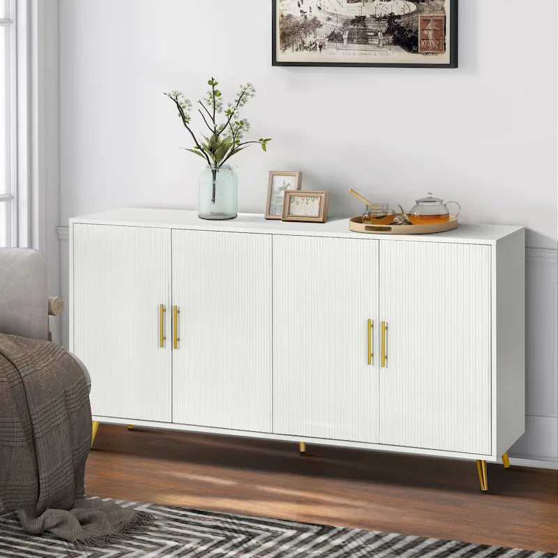 4-Door TV Media Console with Vertical Line Doors and Adjustable Shelves