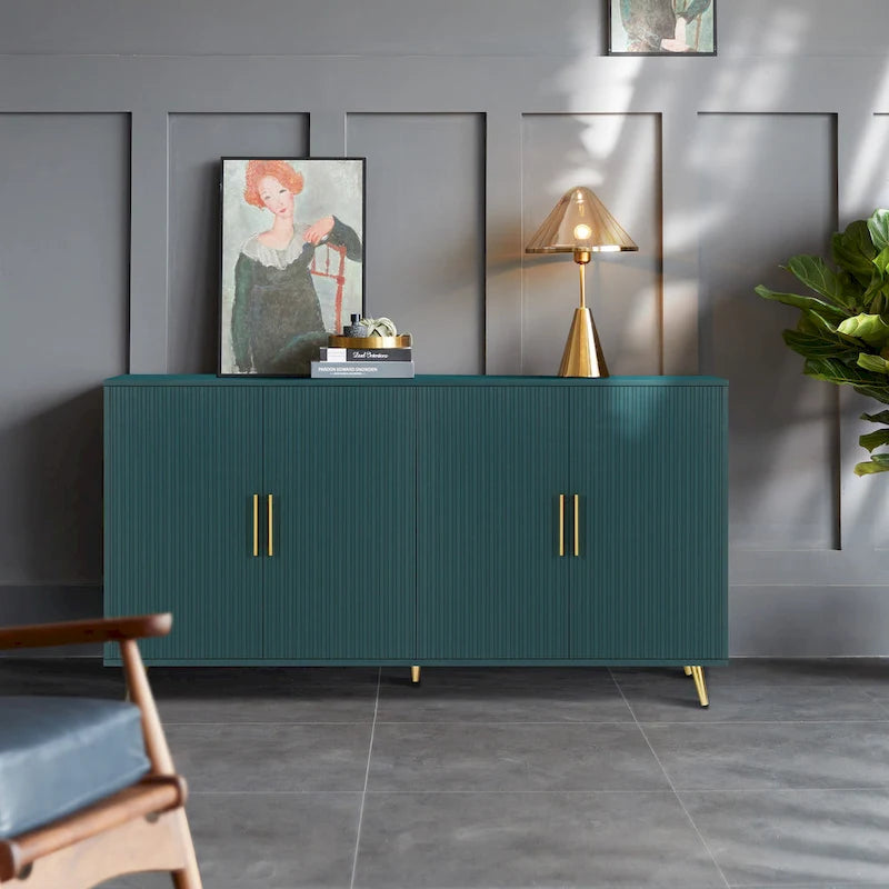 4-Door TV Media Console with Vertical Line Doors and Adjustable Shelves