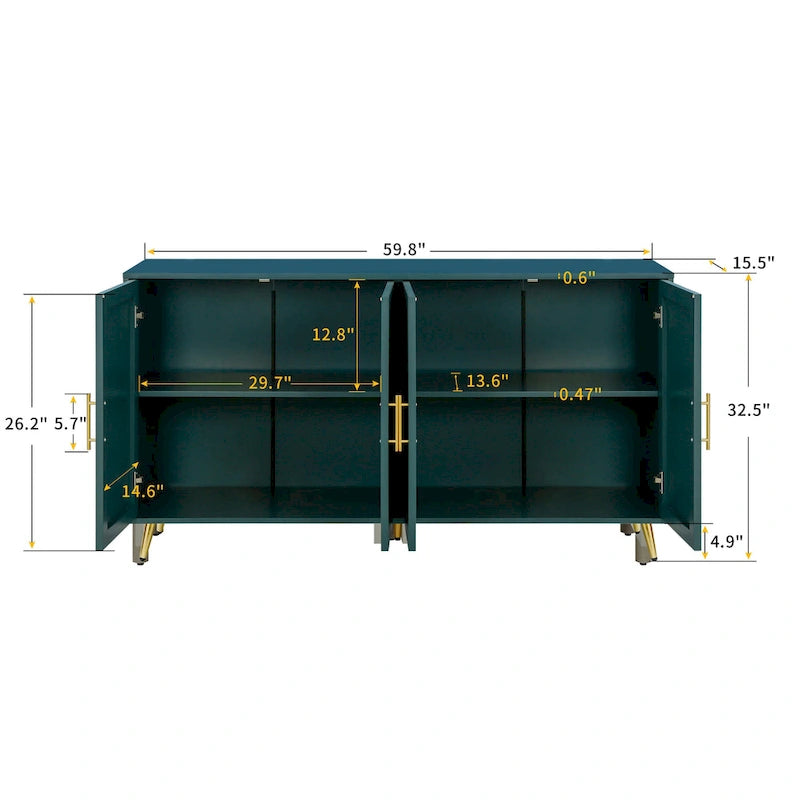 TV stolek se 4 dvířky, dvířky s vertikálními liniemi a nastavitelnými policemi