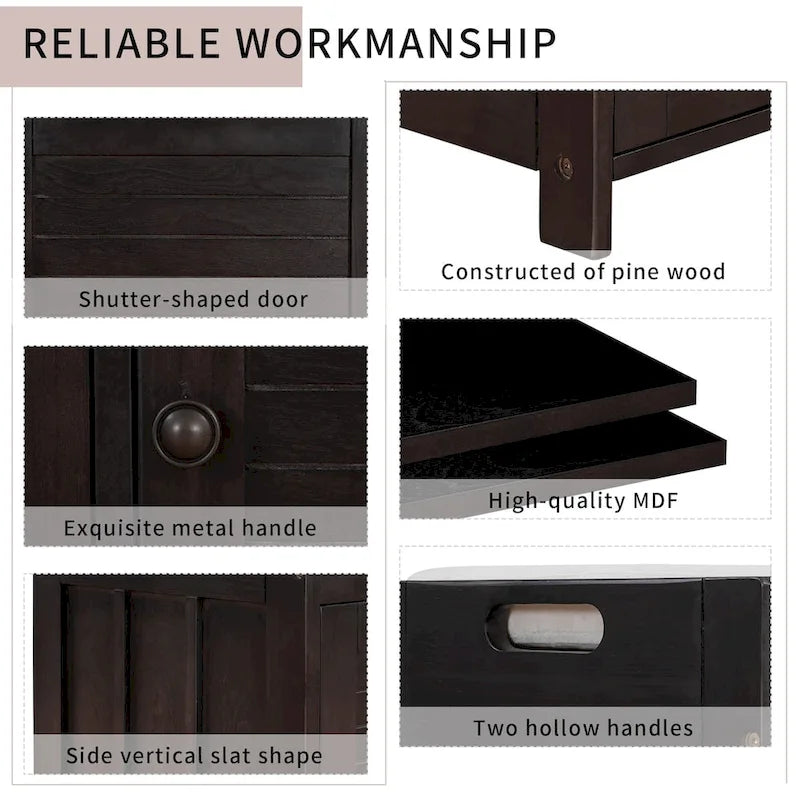 Rustic Storage Bench with Shutter Doors and Removable Cushion