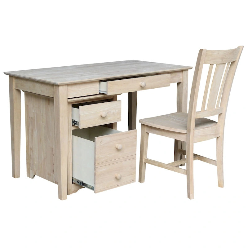 Aktenschrank mit zwei Schubladen sowie Schreibtisch und Stuhl