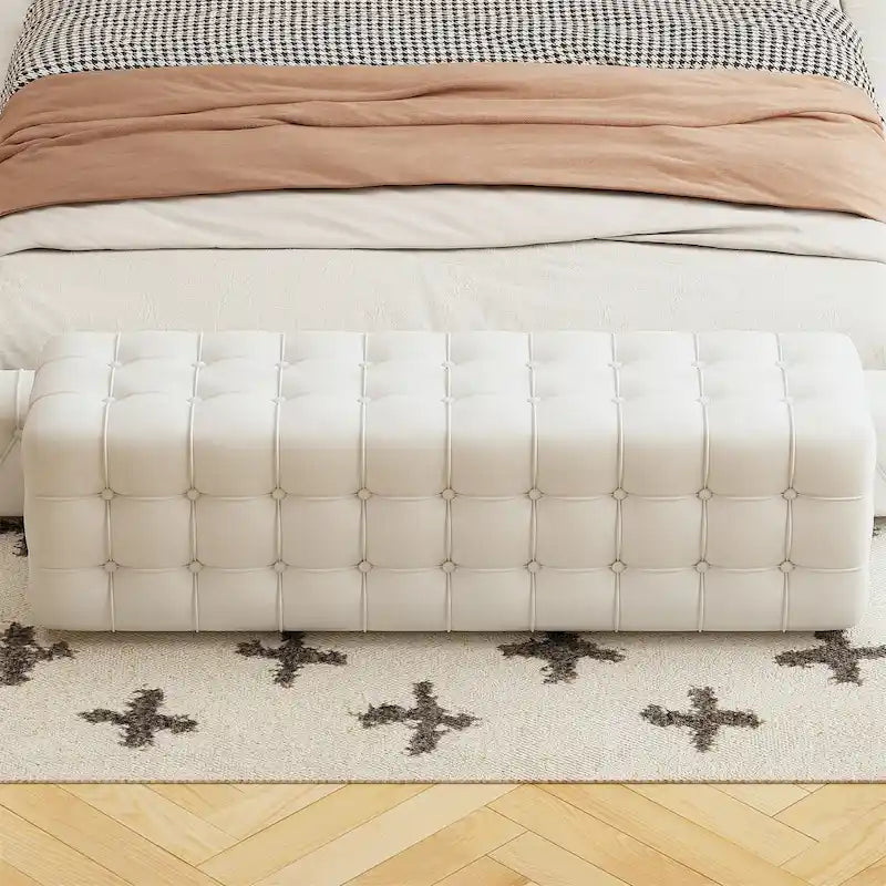 Tufted Velvet Rectangular Ottoman Footstool