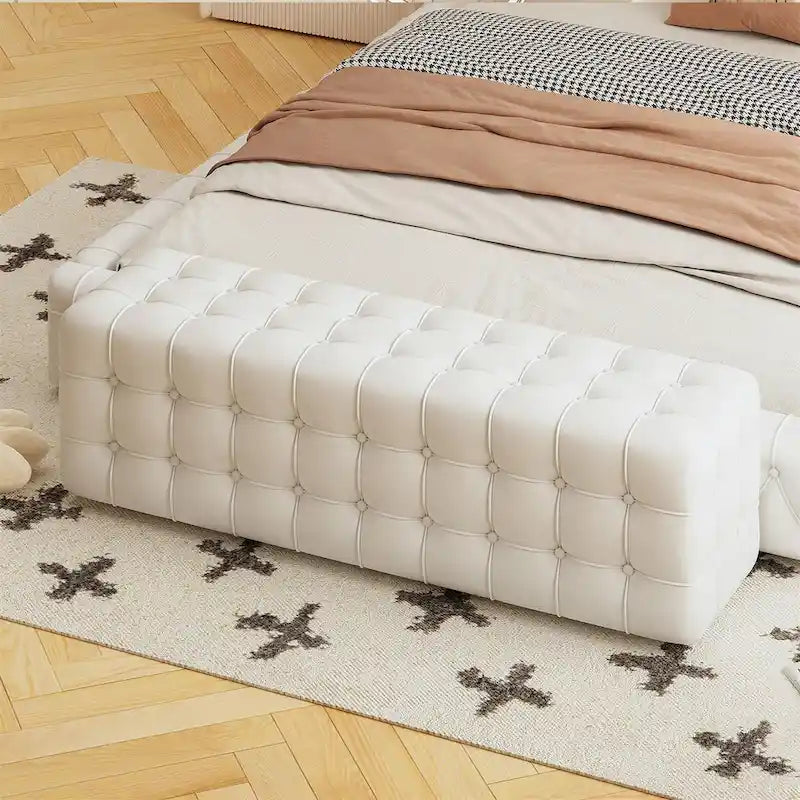 Tufted Velvet Rectangular Ottoman Footstool