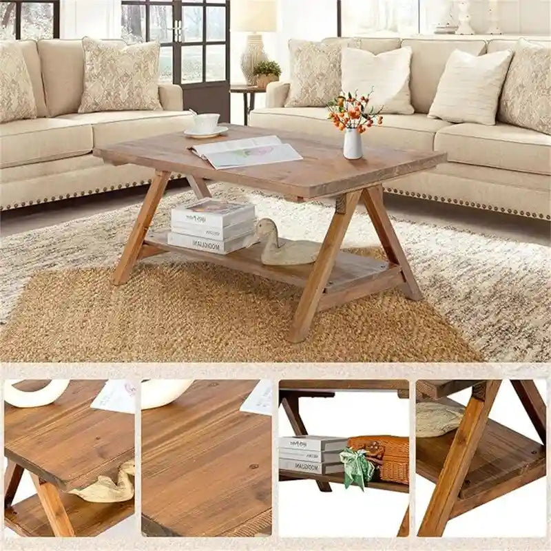 Farmhouse Wood Coffee Table, A-Frame Design