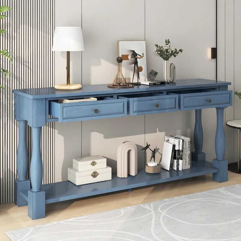 63" French Country Console Table with 3 Drawers and Bottom Shelf