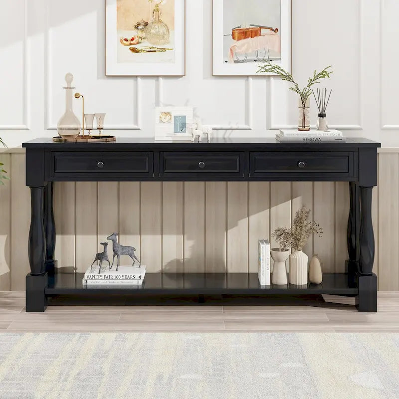 63" French Country Console Table with 3 Drawers and Bottom Shelf
