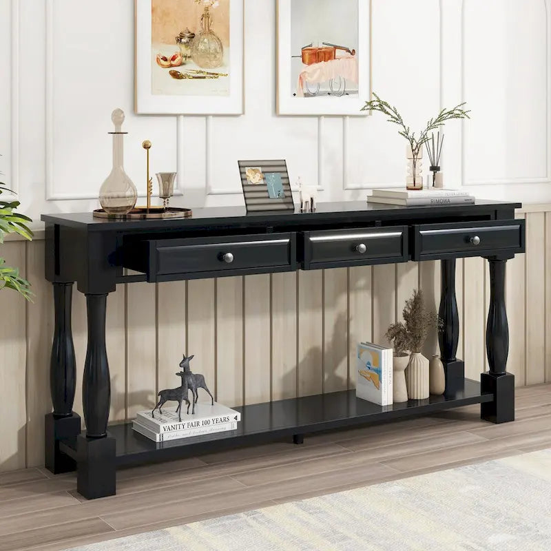 63" French Country Console Table with 3 Drawers and Bottom Shelf