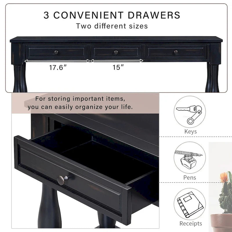 63" French Country Console Table with 3 Drawers and Bottom Shelf