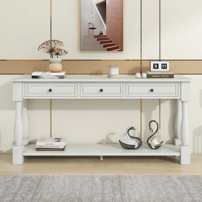 63" French Country Console Table with 3 Drawers and Bottom Shelf
