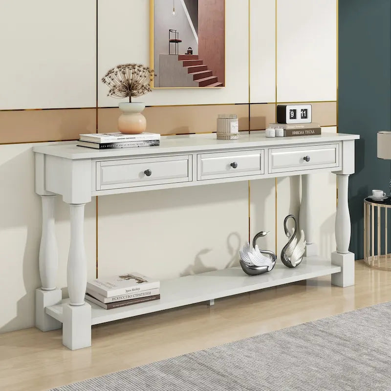 63" French Country Console Table with 3 Drawers and Bottom Shelf