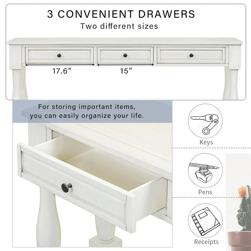 63" French Country Console Table with 3 Drawers and Bottom Shelf