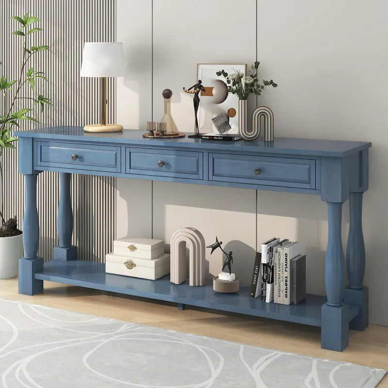 63" French Country Console Table with 3 Drawers and Bottom Shelf