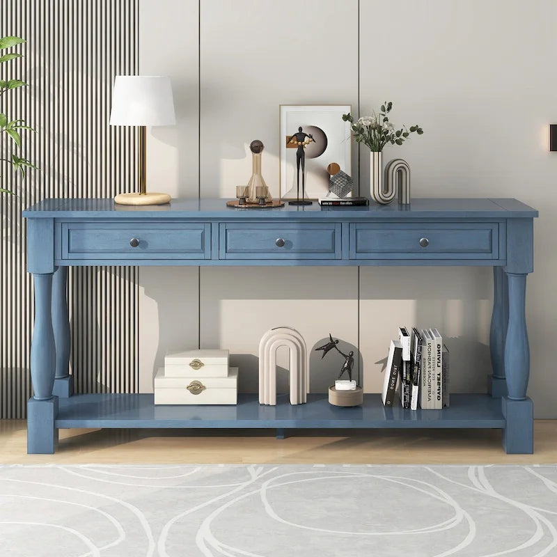 63" French Country Console Table with 3 Drawers and Bottom Shelf