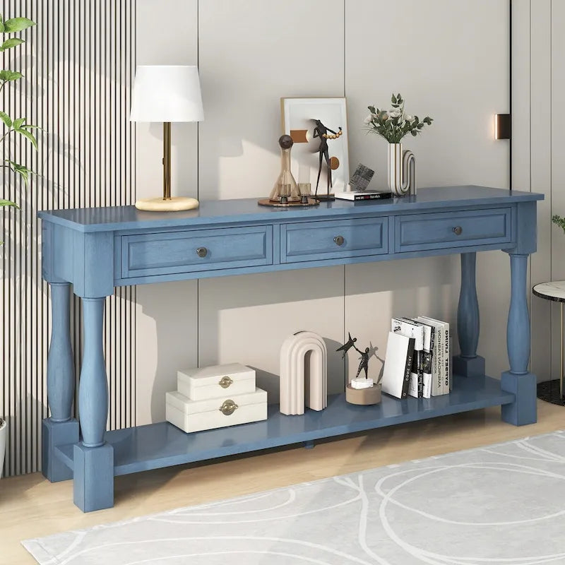 63" French Country Console Table with 3 Drawers and Bottom Shelf