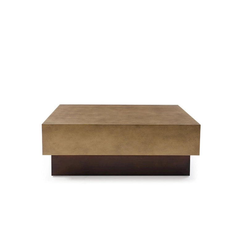 Modern Square Metal Coffee Table, Antique Copper & Gold