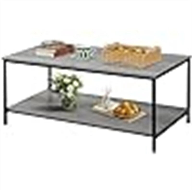2-Tier Coffee Table with Open Shelves and Metal Frame