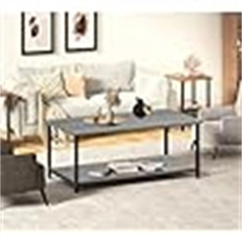 2-Tier Coffee Table with Open Shelves and Metal Frame