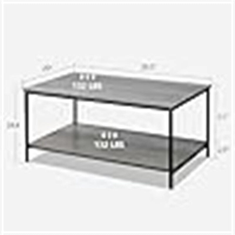 2-Tier Coffee Table with Open Shelves and Metal Frame