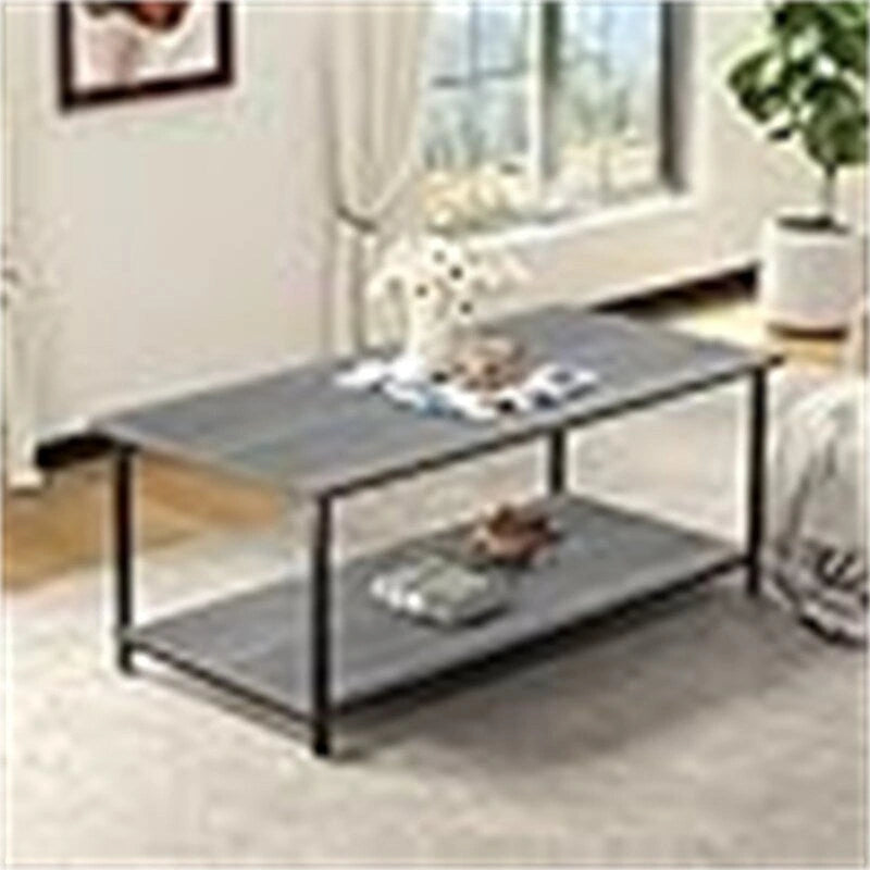 2-Tier Coffee Table with Open Shelves and Metal Frame