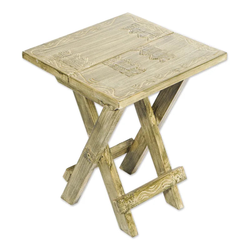 Handmade Sese Wood Folding Table with Aluminum Accents