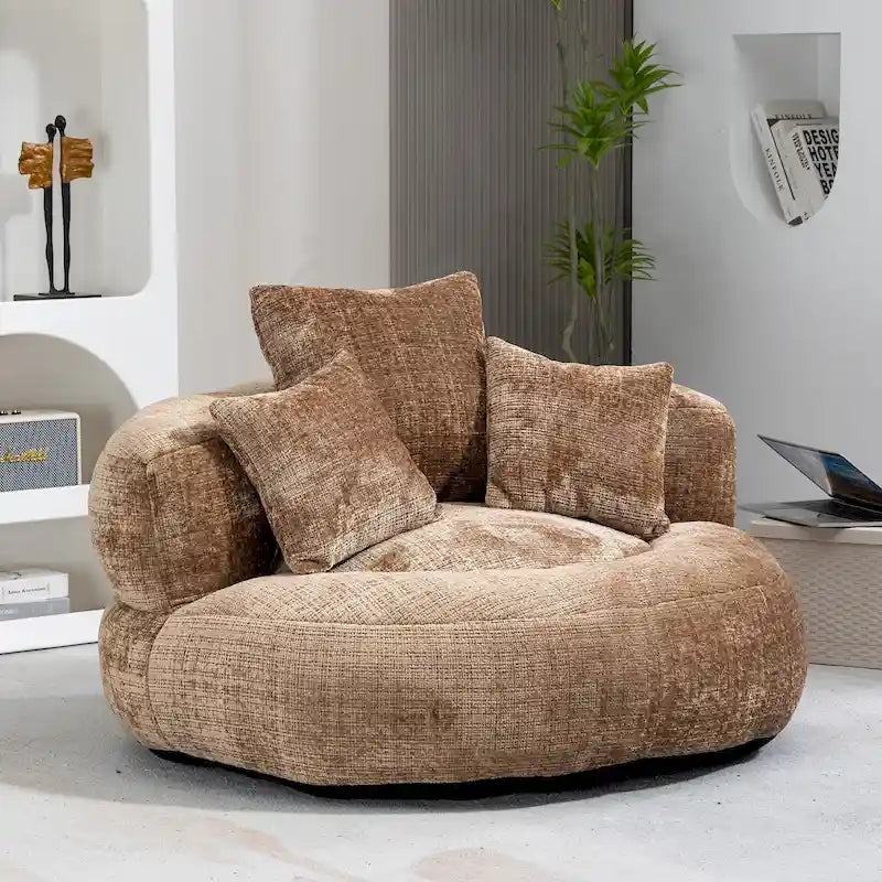 Chenille Upholstered High Back Bean Bag Lounger Chair