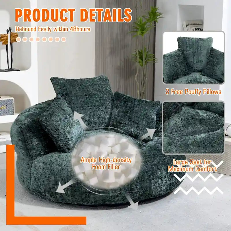Chenille-Sessel mit hoher Rückenlehne und Sitzsackfüllung