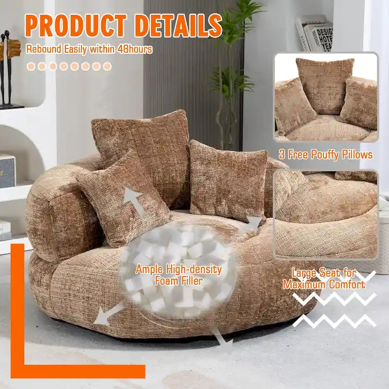 Chenille-Sessel mit hoher Rückenlehne und Sitzsackfüllung