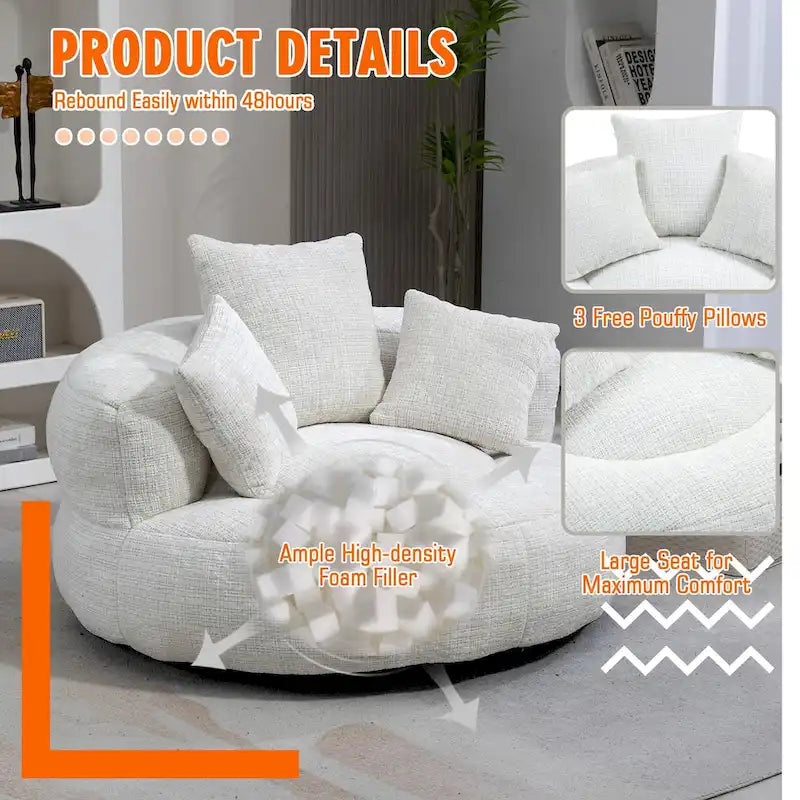 Chenille Upholstered High Back Bean Bag Lounger Chair