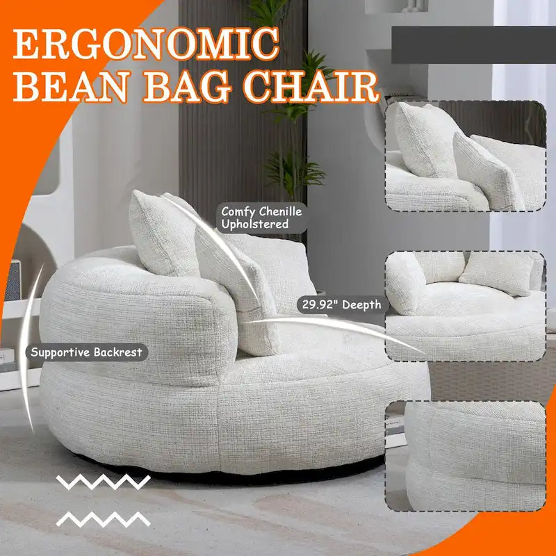 Chenille Upholstered High Back Bean Bag Lounger Chair