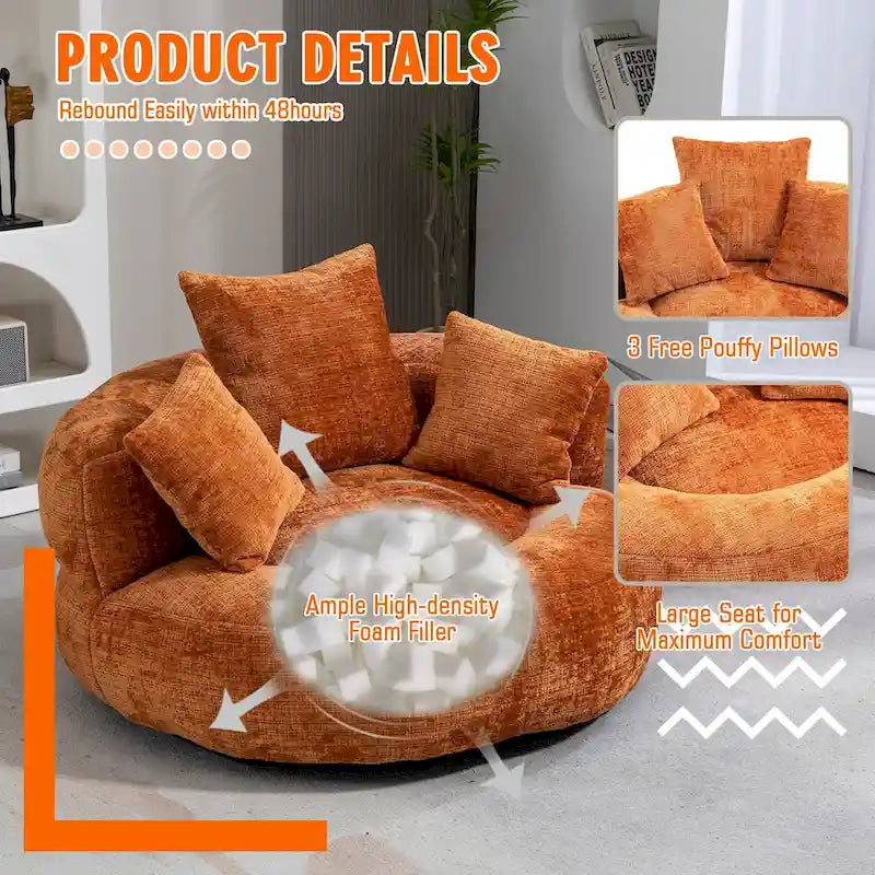 Chenille-Sessel mit hoher Rückenlehne und Sitzsackfüllung