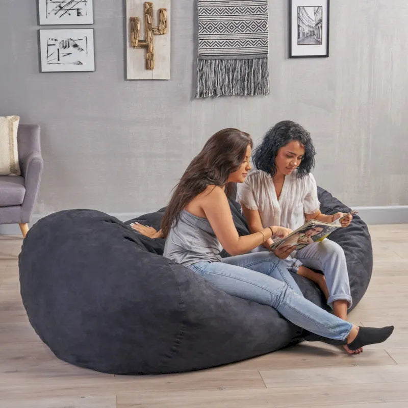 8 Foot Cylindrical Suede Bean Bag, Black