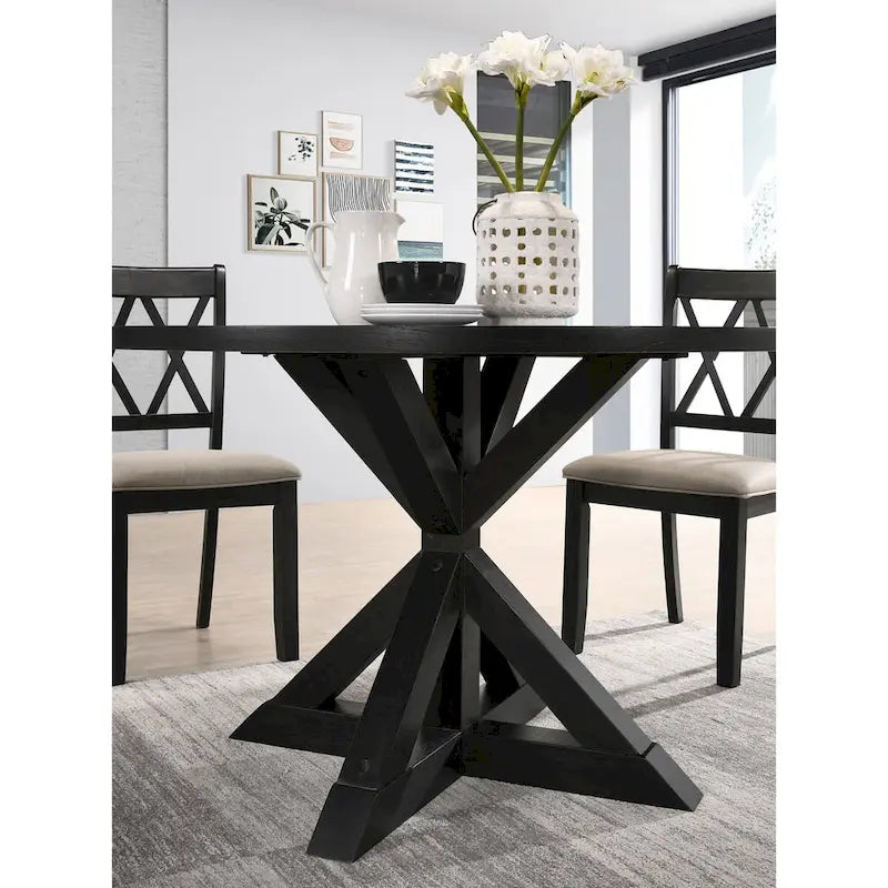 Cross-Buck Base Dining Table in Black, Oak Veneer