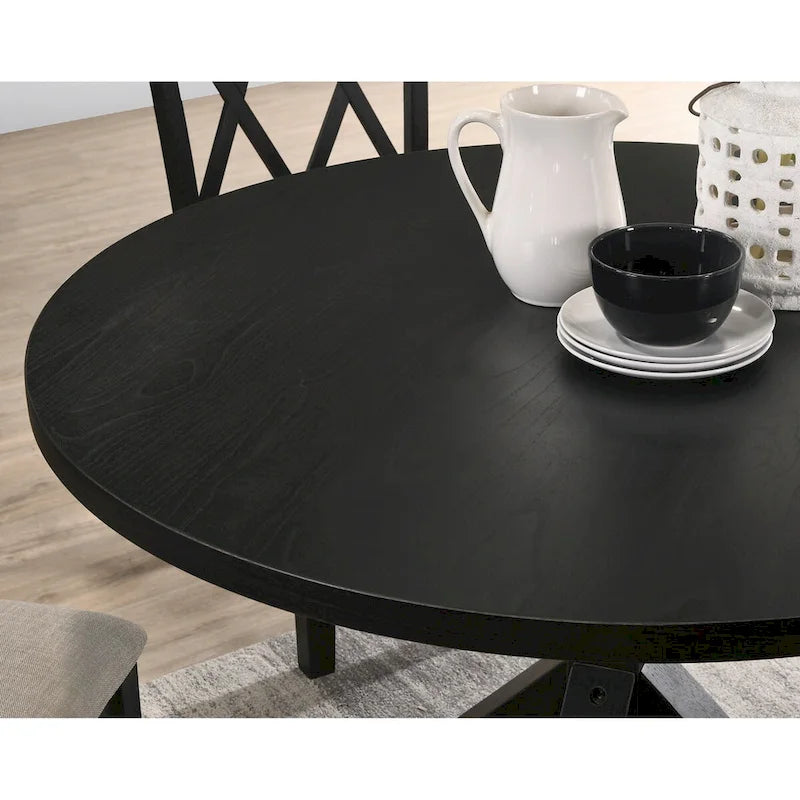 Cross-Buck Base Dining Table in Black, Oak Veneer