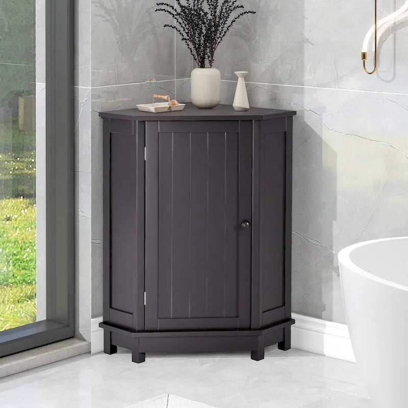 Triangle Corner Bathroom Storage Cabinet with 2 Interior Shelves