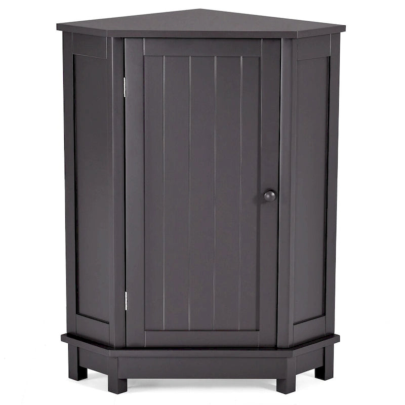 Meuble de rangement de salle de bains triangulaire d'angle avec 2 tablettes intérieures