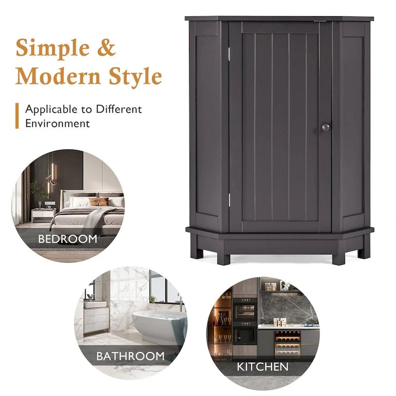Triangle Corner Bathroom Storage Cabinet with 2 Interior Shelves