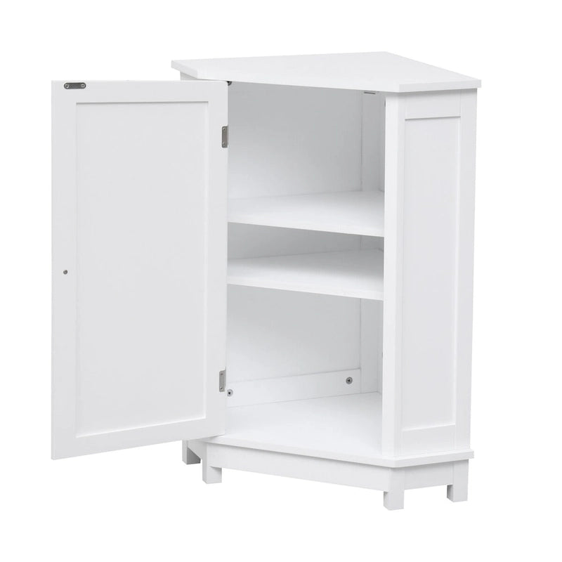 Meuble de rangement de salle de bains triangulaire d'angle avec 2 tablettes intérieures